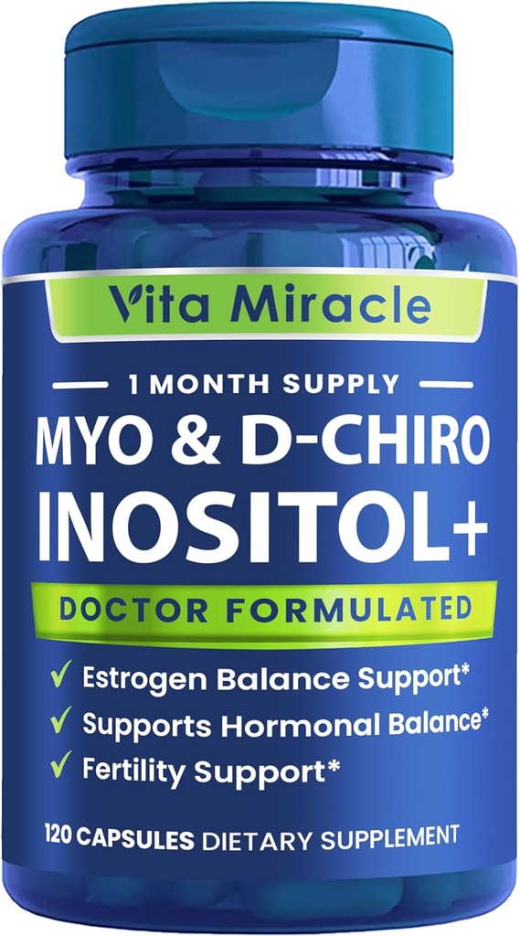 Inositol Supplement Myo-Inositol & D-Chiro Inositol 120 Kapseln 2000mg 40:1 Ratio High Potency Myo & D Chiro Inositol Blend - Hormon Balance und PCOS Ergänzungen für Frauen Full Month Supply