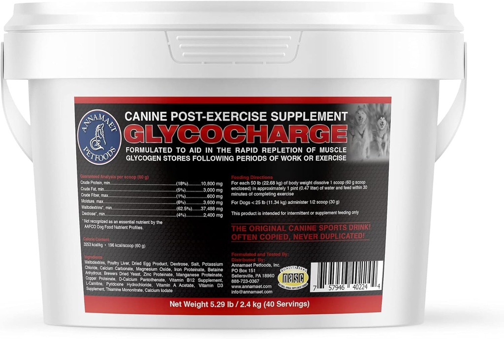 Annamaet Glycocharge – Post-Exercise Supplement for Canine Athletes and Working Dogs – with Maltodextrins to Help Replenish Muscle Glycogen for Faster Recovery - 2.4 kg