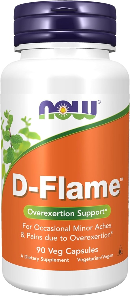 Now Foods Supplements, D-FlameTM com mistura de ervas complementares, suporte de excesso de exercício*, 90 Veg Cápsulas