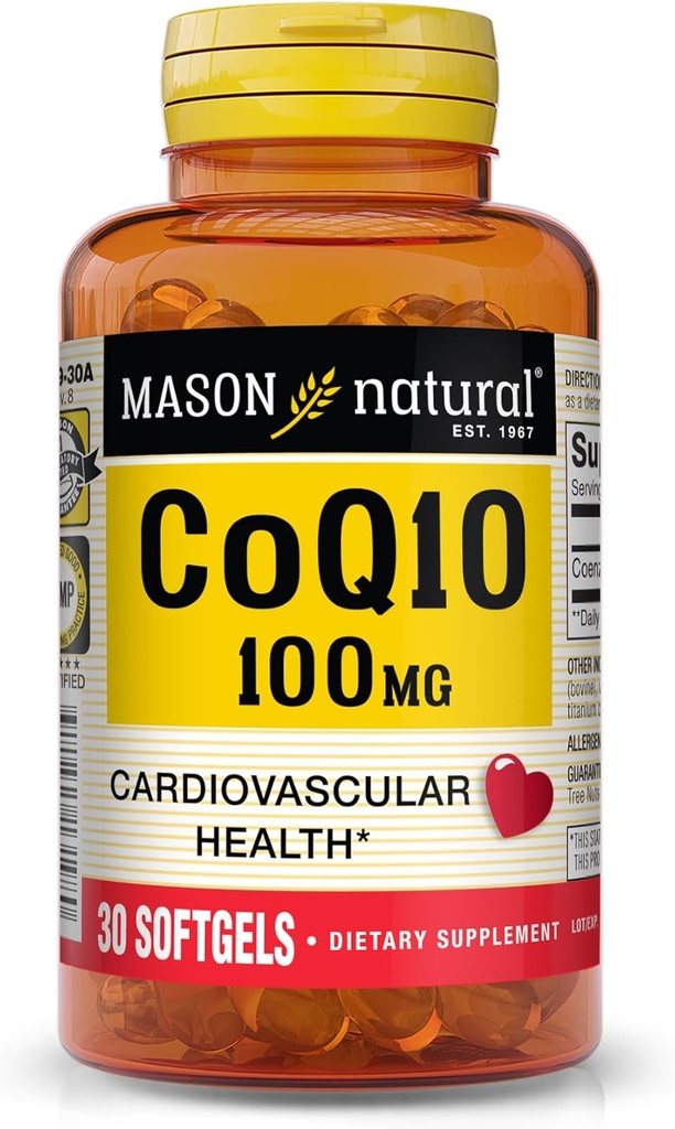 MASON NATURAL Co Q10 100 mg - Sağlam Kalp və Cellular Enerji İstehsalçısı, Kardiovasküler Sağlamlıq, 30 Softgels