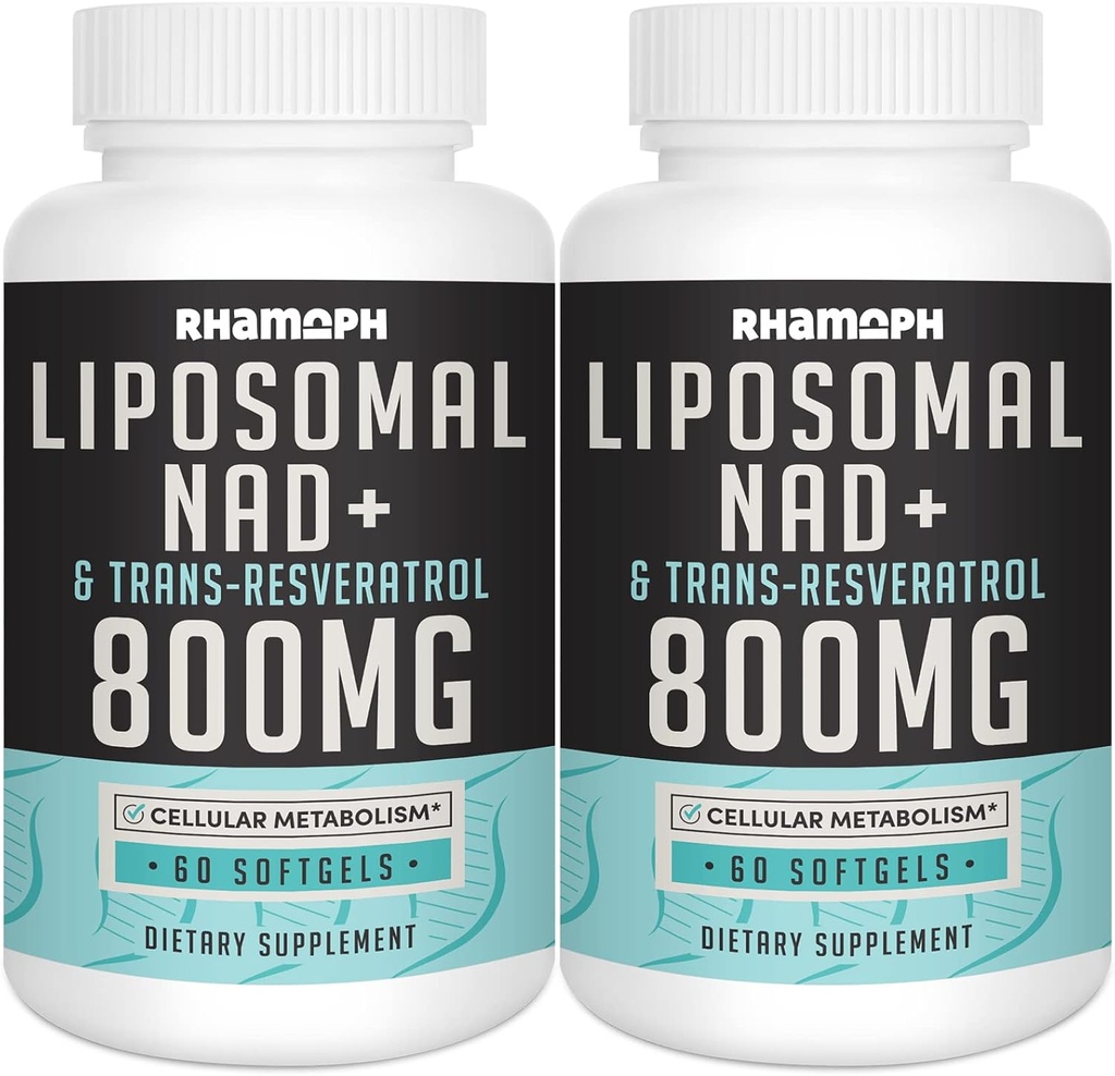 Lipozomální NAD + 800 mg s Trans- Resveratrolem 300 mg, Max Absorpce, Skutečná NAD + Posílení doplněk pro zdravé stárnutí, celulární energie, opravy DNA, dlouhověkost - 120 Softgels