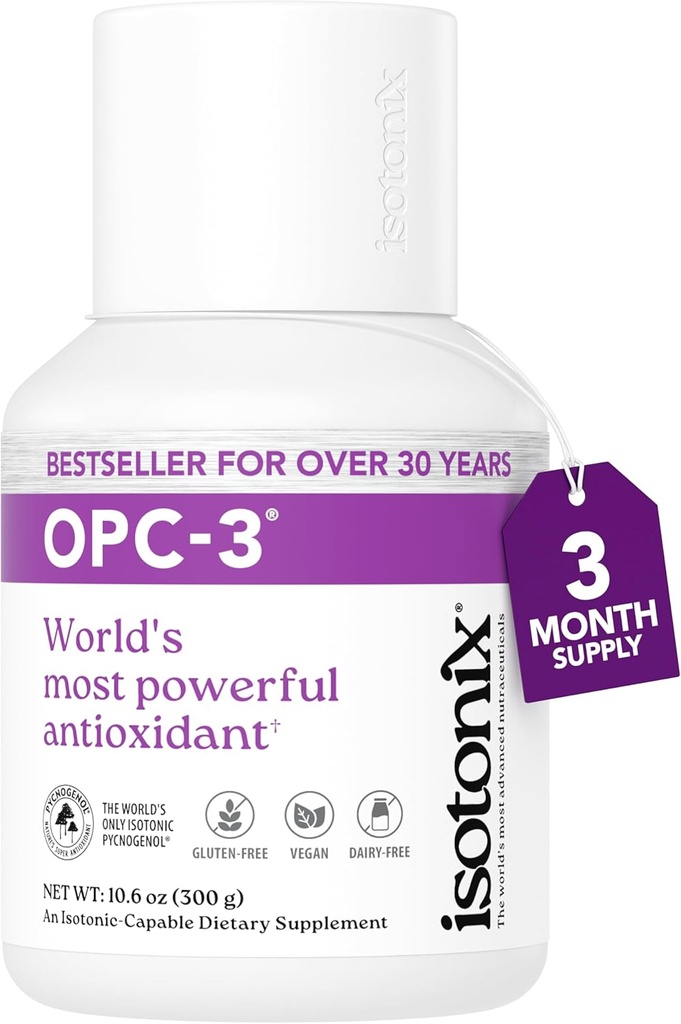 OPC-3 Isotonix - Antioxidante Ergänzung - Pycnogenol, Trauben-Sädtchen-Extrakte, Bilberry, Rotwein & Pine Bark-Extrakte - für Herz- und Kreislaufunterstützung - Isotonisch, Vegan, Glutenfrei - 90 Portionen