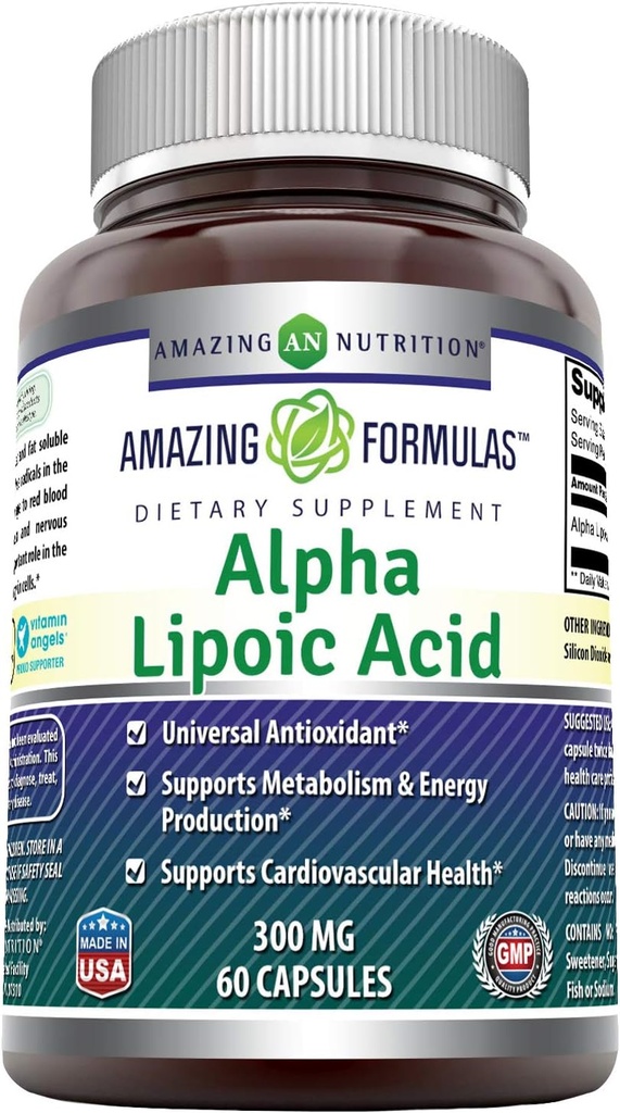 Amazing Formulas Alpha Lipoic Acid 300 mg Capsules Supplement Supplement Amend124; Non-GMO Amend124; Gluten Free Amend124; Made in USA (60 Count)