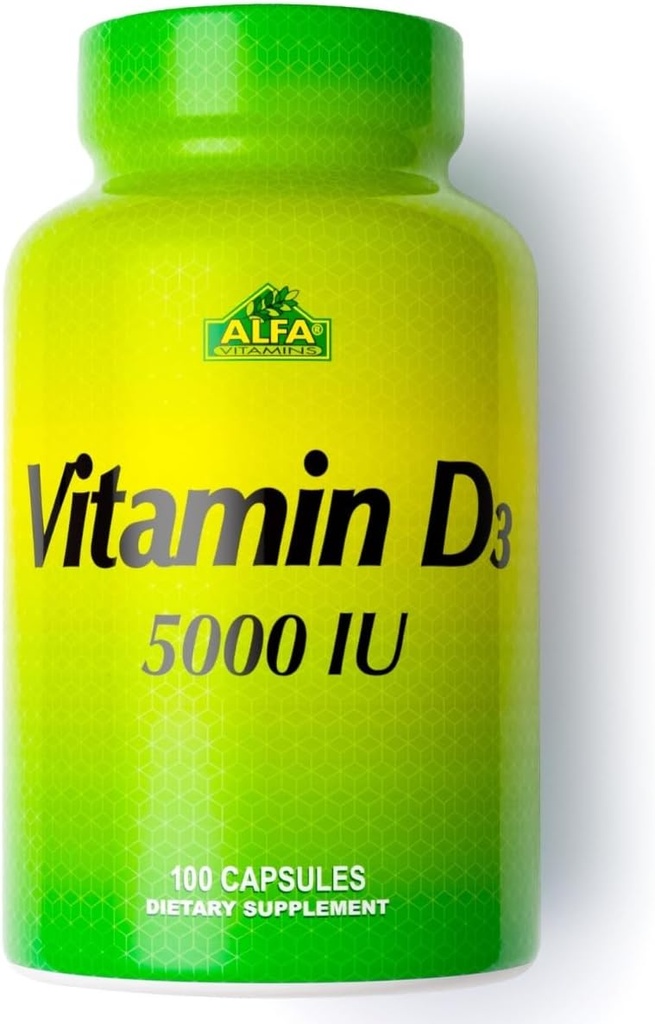 ALFA VITAMINS Vitamina D3 1000 IU Supplemento, Supporta Salute Immune, Assorbimento di Calcio, Sanità Bones & Joints, Integratore alimentare per il benessere quotidiano, Non OGM, Gluten Free, 100 Capsule