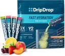 Hydration Packets DripDrop - Sunstrump Various Pack - Single Serve Electrolytes Powder Drink Mix - Лимонова вар, Ягода, праскова, черна череша - без GMO, без глутен, Веган - 32 Sticks
