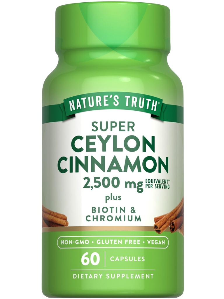 Nature's Truth Ceylon Cinnamon Capsules | Plus Chromium and Biotin | 60 Count | Vegan, Non-GMO & Gluten Free Supplement