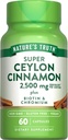 Naturaren Egia Ceylon Cinnamon kapsulak | 2500mg | plus Chromium eta Biotin | 60 Count | Vegan, GMO eta Gluten Free Supplement
