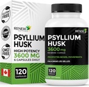 Renove Actives Psyllium Husk 1200MG por 2 Cápsulas – Laxante em massa e Fibra Solúvel para Saúde Digestiva, Regularidade e Bem-Estar Adulto – Ingredientes Puros – Feito no Canadá – 120 Cápsulas