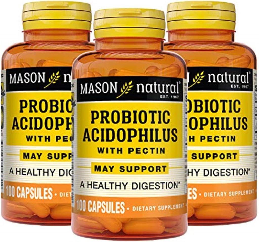 MASON NTURAL Probiophilus, 150 ngày cung cấp, hỗ trợ sự đều đặn và chuẩn hóa với Puctin & Calcium, 100 Capsules (Pack of 3)