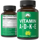 Peak Performance Vitamins D 5,000 iu + A + K + E All in 1 Easy to Swallow Vegan Capsule. ADK Vitamin Supplement with E D3 K2. Essential Vitamins for Mood, Immune, Bone, Vision, Heart