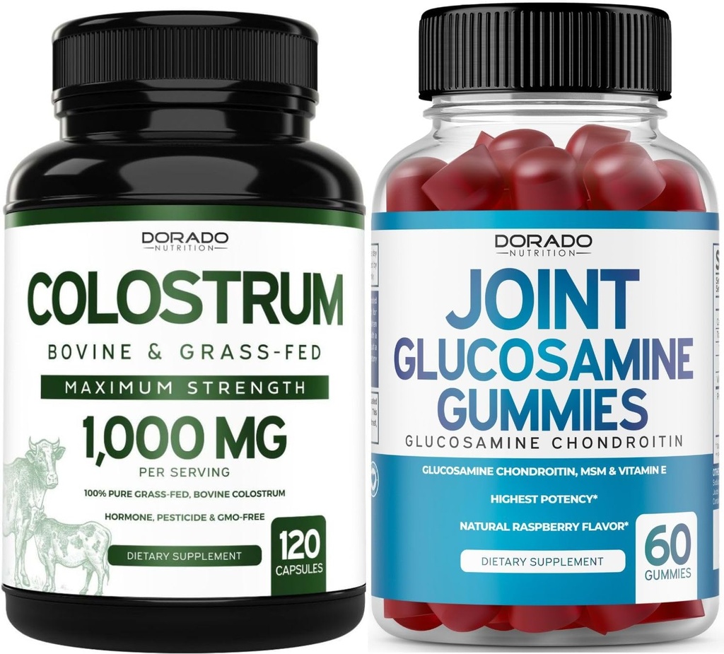 Colostrum(120个伯爵) Bovine Colostrum Capsules for Adults and Glucosamine Chondroitin(60个古米) 配有美味Raspberry Flavor的男女联合补编 - Vegan Safe & Made 在美国