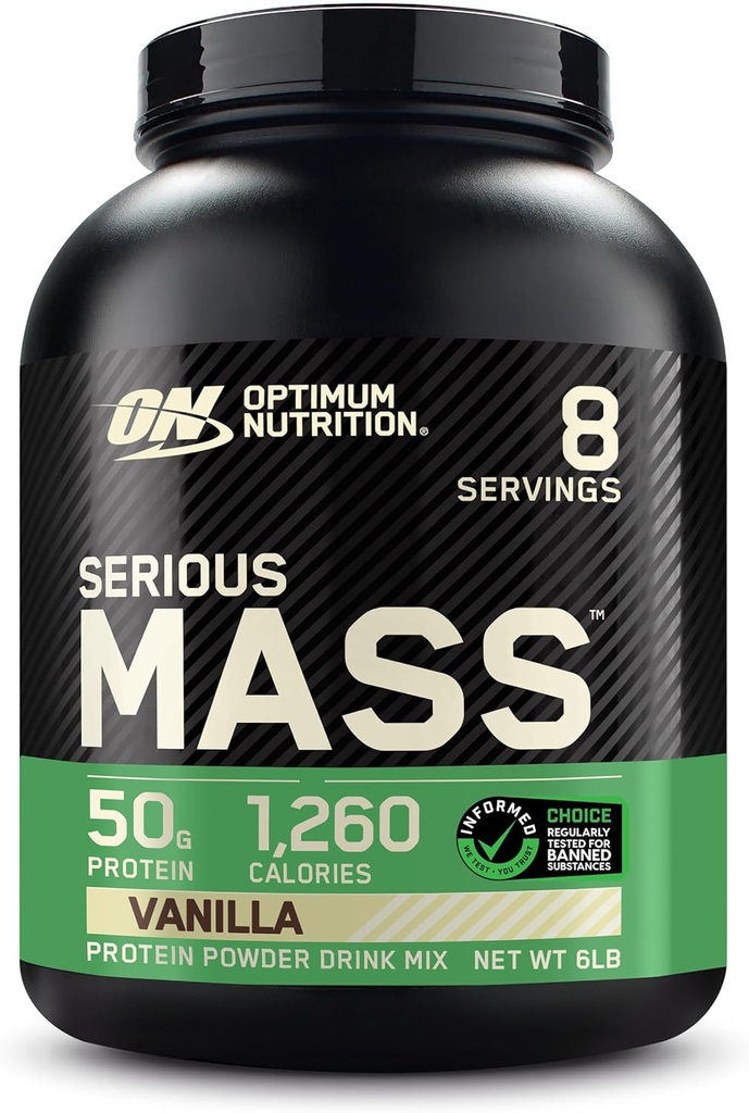 Optimālais uzturs Nopietns svars, Svars Gainer Protein Pulveris, Mass Gainer, C vitamīns un cinks Imūnsupport, Kreatīns, Vanilla, 6 Pound (iepakojums May Vary)