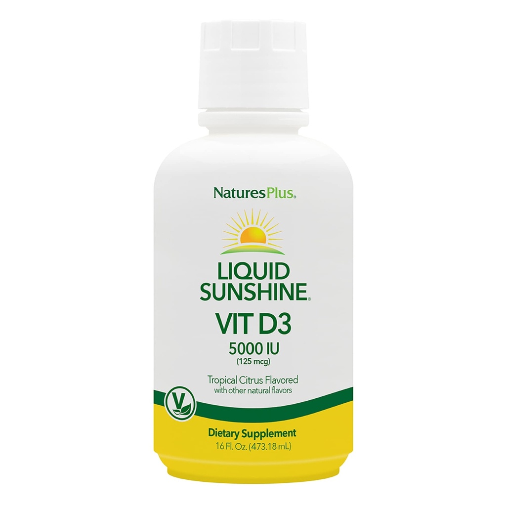 NaturesPlus Liquid Sunshine Vitamin D3 - 16 fl oz - Tropical Citrus Flavor - Bone Health & Immune System Support - Vegetarian - 32 Servings