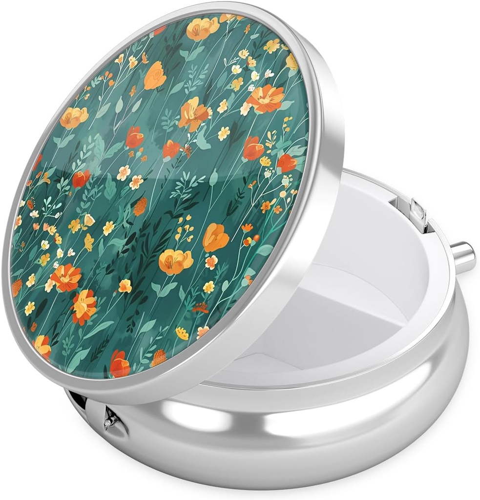 Boîte à pilules Nipichsha, petit cas de pilule pour la Purse & Pocket, Mignon organisateur de médecine de voyage, porte-conteneur de médicaments portables pour tenir les vitamines, médicaments, huile de poisson et supplément, B03-Beautiful Flowers
