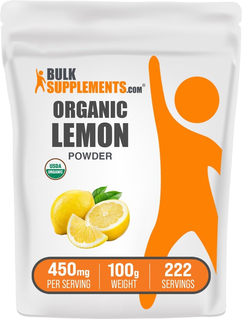 BulkSupplements.com Organic Lemon Powder - Natural Vitamin C Source, Fruit Powder, Lemon Flauring - Gluten Free, 450mg per Serving, 100g (3.5 oz) (1-es csomag)