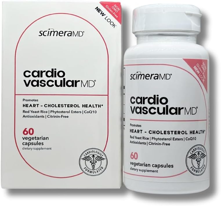ScimaMD® CardiovascularMD Suplemento de arroz de levedura vermelha com Fitosterol Ester e CoQ10 para saúde cardíaca e suporte de colesterol, 60 CT