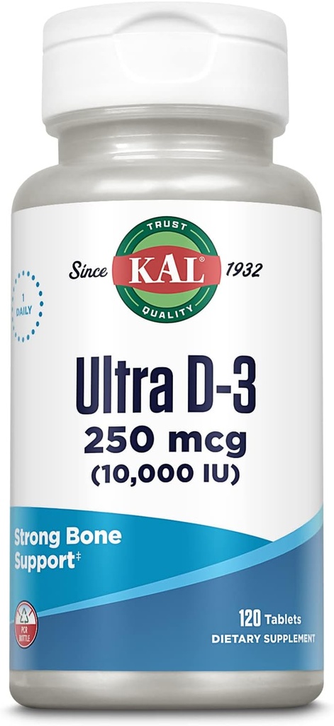 KAL Ultra Vitaminad D300 IU 250 mcg, gran potamination D Taulats, Calci Absions, Bone salut i Imgune Implementació suplementari, Rapid DesfavTabs, 120 Servings, 120 taules