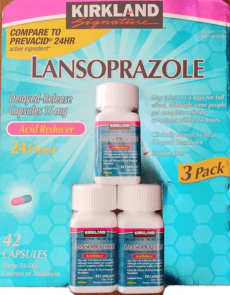 Kirkland Signature Lansoprazole 15 mg. Acid Reducer, 42 kapsulas
