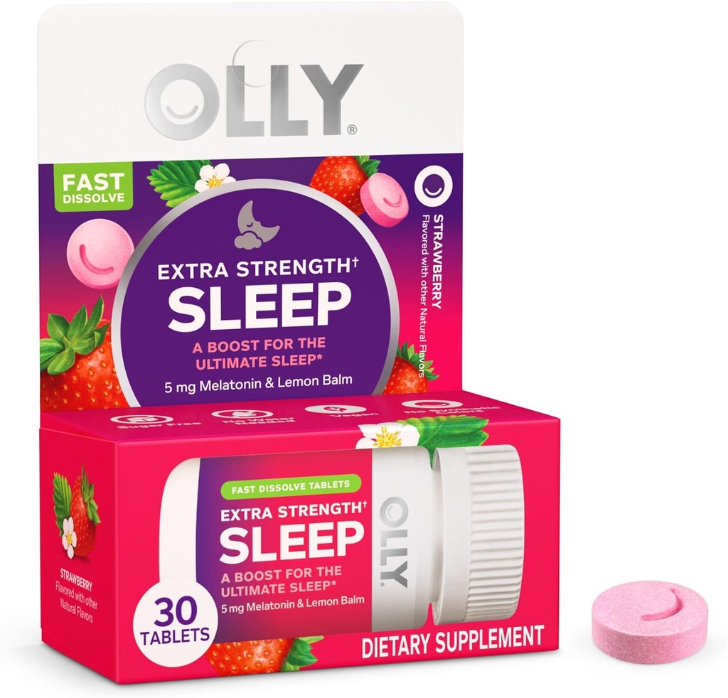 OLLY Extra Strength Sleep Fast Dissolve Tablets, 5mg Melatonin, Vegan, Fresa - 30ct
