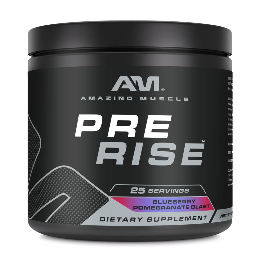 Amazing Muscle Pre Rise | Pre-Workout Powder Supplement with Caffeine & Beta-Alanine for Men & Women | 25 Servings (25 Servings, Blueberry Pomegranate Blast)