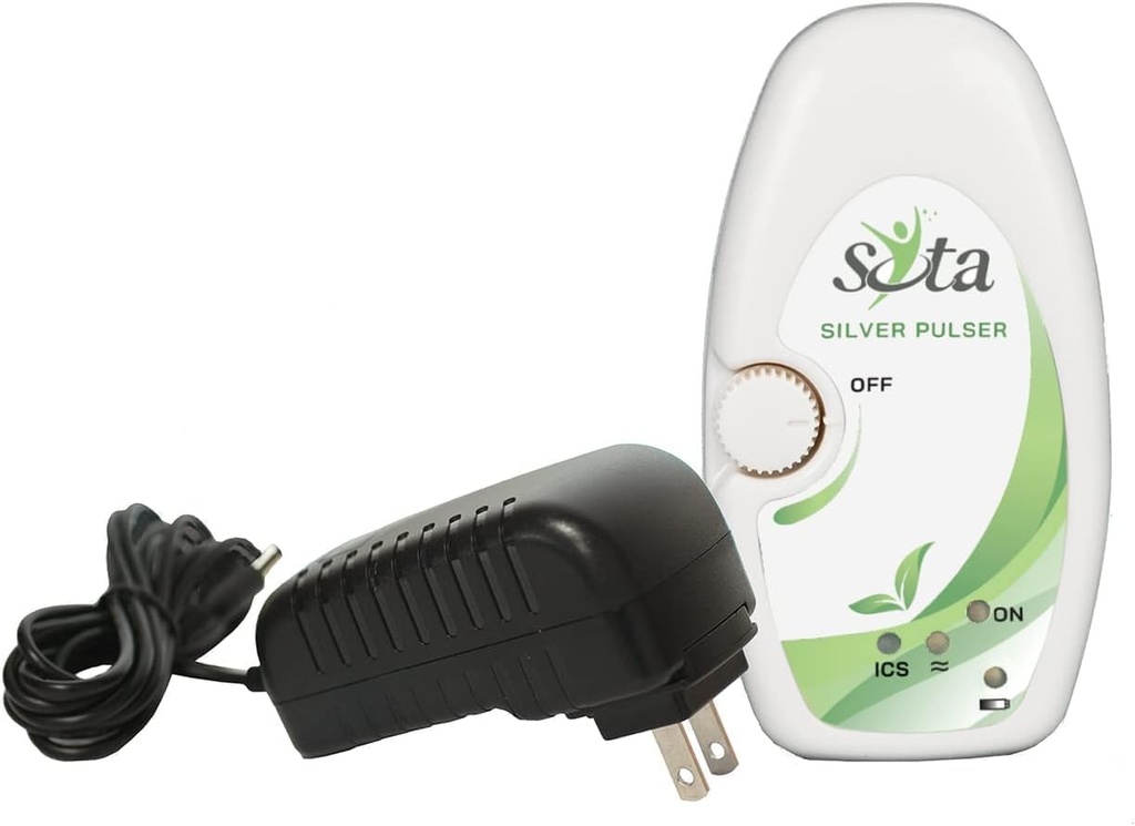 Sudraba pulsētājs ar SOTA instrumentiem - jonisko koloidālo sudraba veidotāju un mikrostrāvu mikropulsēšanai, ieskaitot sienas adapteru.