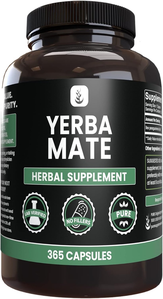 PURE OREGINAL INGREDENTS Yeraba Mata (365 Capules), Sense Magnesi Orice Fillers, sempre Pure, Lab Verificat