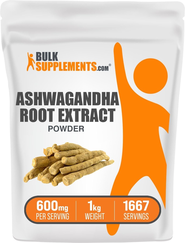 BulkSupplements.com Ashwagandha Root Extract pulver - Ashwagandha Supplement, Herbal Supplement - Vegansk & Glutenfri, 600 mg per servering, 1kg (2,2 lbs) (Pack of 1)