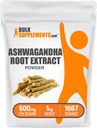 BulkSupplements.com Ashwagandha Root Extract Powder - Ashwagandha Supplement, Herbal Supplement - Vegan & Gluten Free, 600mg per Serving, 1kg (2.2 lbs) (Pack of 1)