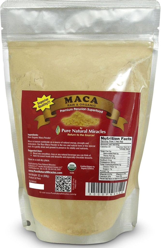 Organic Peruvian Maca Root Powder (16 oz) - Raw &amp; Nutrient-Dense Adaptogenic Superfood - Supports Energy, Hormonal Balance &amp; Endurance - Non-GMO, Gluten-Free &amp; Vegan Wellness Booster