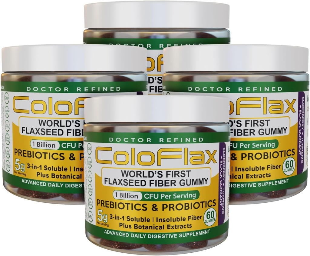 Flaxseed Fiber + Gummies Probiotikoak | Asperdura Erliebea eta erregulartasuna Helduen Cramp gabe, Gummies Hirukoitza eta disolbaezina - 120 zerbitzari