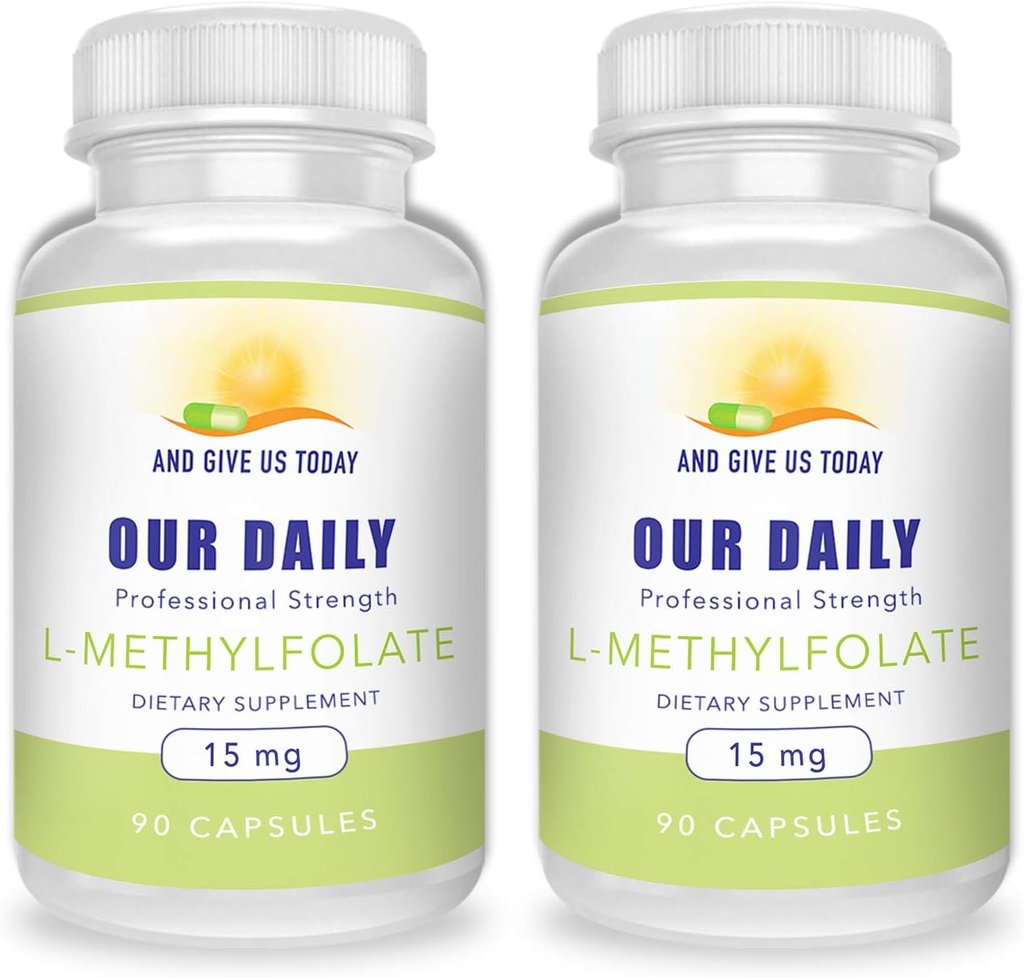 En geef ons vandaag onze DAGELIJKSE L-Methylfolaat 15mg (2 flessen) - 180 Capsules - Professionele sterkte actieve Methylfolaat - 5-MTHF supplement - niet GGO, glutenvrij, geen fillers
