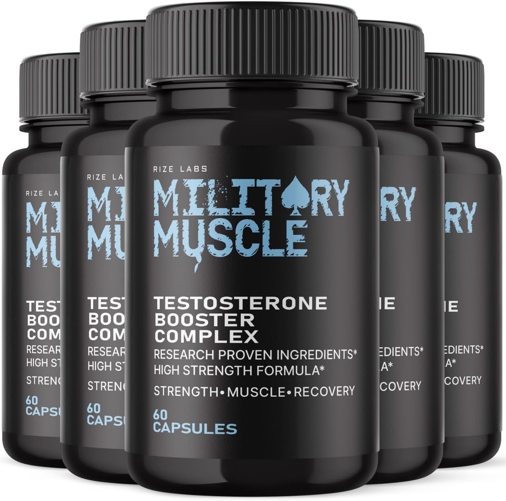 Rize labs Músculo militar masculino, todo o suplemento dietético natural para melhorar o desempenho, cápsulas promover resistência e energia - pacote de 5 (300 cápsulas)