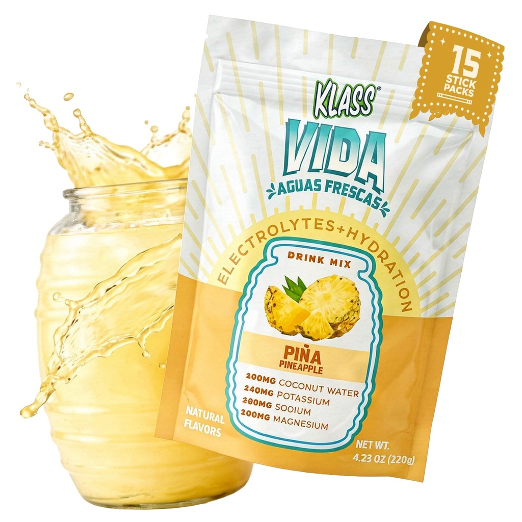 KLASS VIDA Daily Hydration | Pineapple Electrolytes | 15 Sticks | Coconut water and minerals support everyday hydration, refreshing pineapple flavor, vegan formula