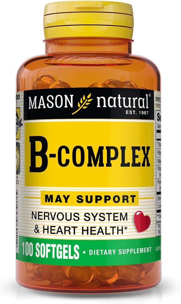 MASON NATURAL Vitamine B,Complex, 300,Jour d'approvisionnement, pour le soutien normal de nerf et le métabolisme de l'énergie, 100 Softgels (paquet de 3)