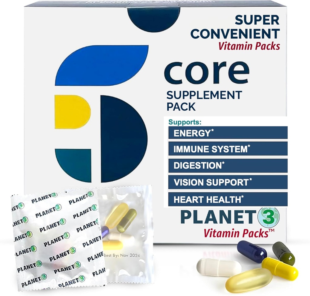 Kişilər və Qadınlar üçün Daily Vitamin Packs - Yaşlıberry, Vitamin C, sink & D3 ilə Immune Support - Heart Health üçün Omega-3 ilə Multivitamin, Probiyotikler, Metil B12, Biotin, Lutein & Zeaxanthin - Planet 3