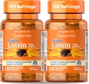 Puritan's Pride Premium Lutigold Lutein Carotenoid 20mg com Zeaxanthin para homens e mulheres, Suplemento dietético para apoio à saúde ocular, fornecimento de 8 meses, 120 Easy-to-Swallow Softgels, 2 Pack