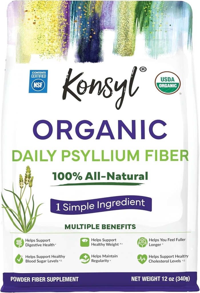 Psyl Orgueic Psylium Husk Powder, 5g de Plant Based Soluble Fiber per Serving USDA Ornic, no-GMO, Guten Free, Sugar Free Vegan, 12 Ounce (Pa de 1)