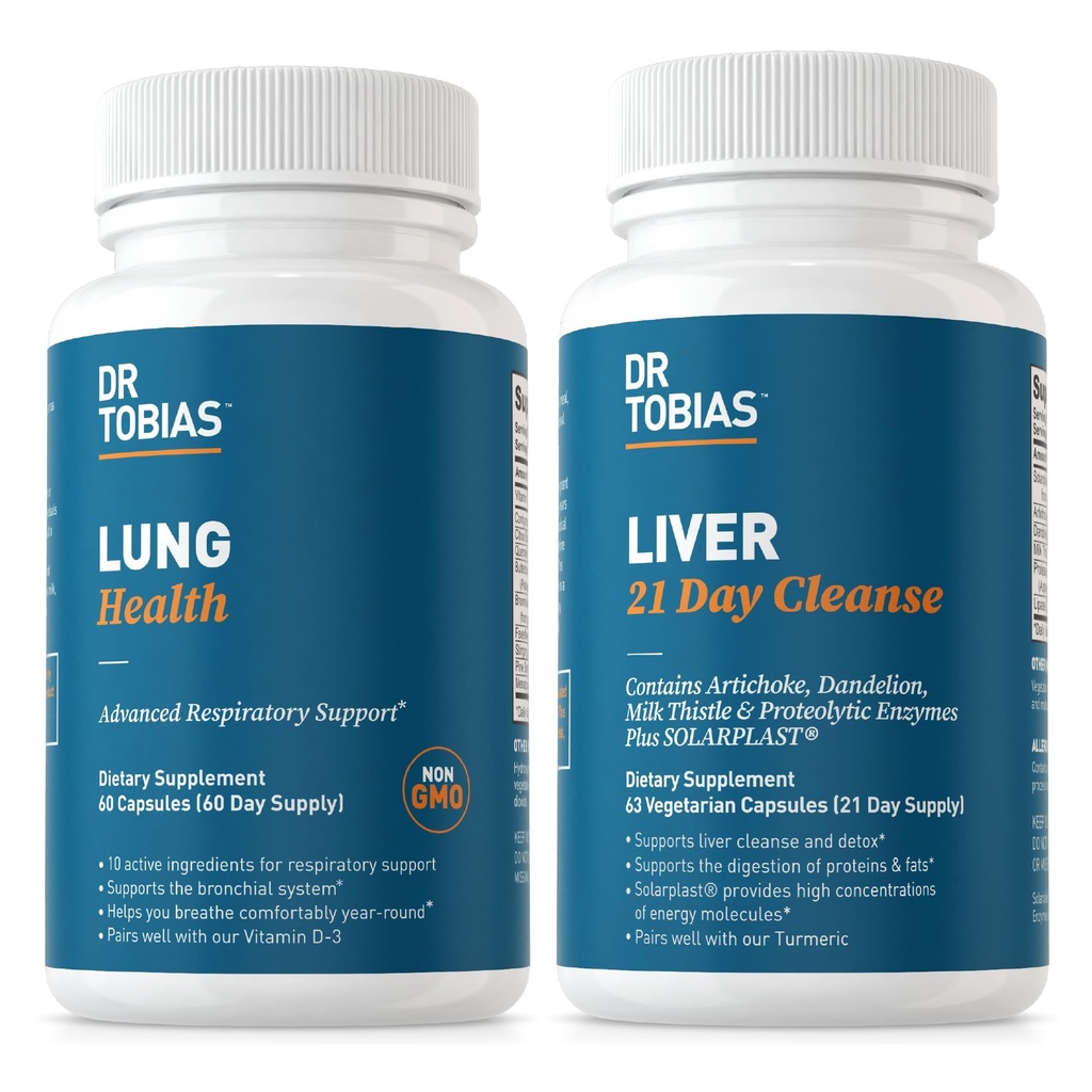 Dr. Tobias Lung Health & Liver 21 Day Cleanse for Lung and Liver Cleanse & Detox with Vitamin C, Butterbur, Quercetin, Solarplast, Artichoke, Milk Thistle