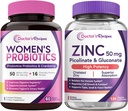 Receitas do doutor Probiotic & Zinc Bundle, Digestive, Vaginal & Urinary Health, Natural Immune Defense, Retraso da liberación de cápsulas probióticos 60ct & Zinc Capsules 120 ct