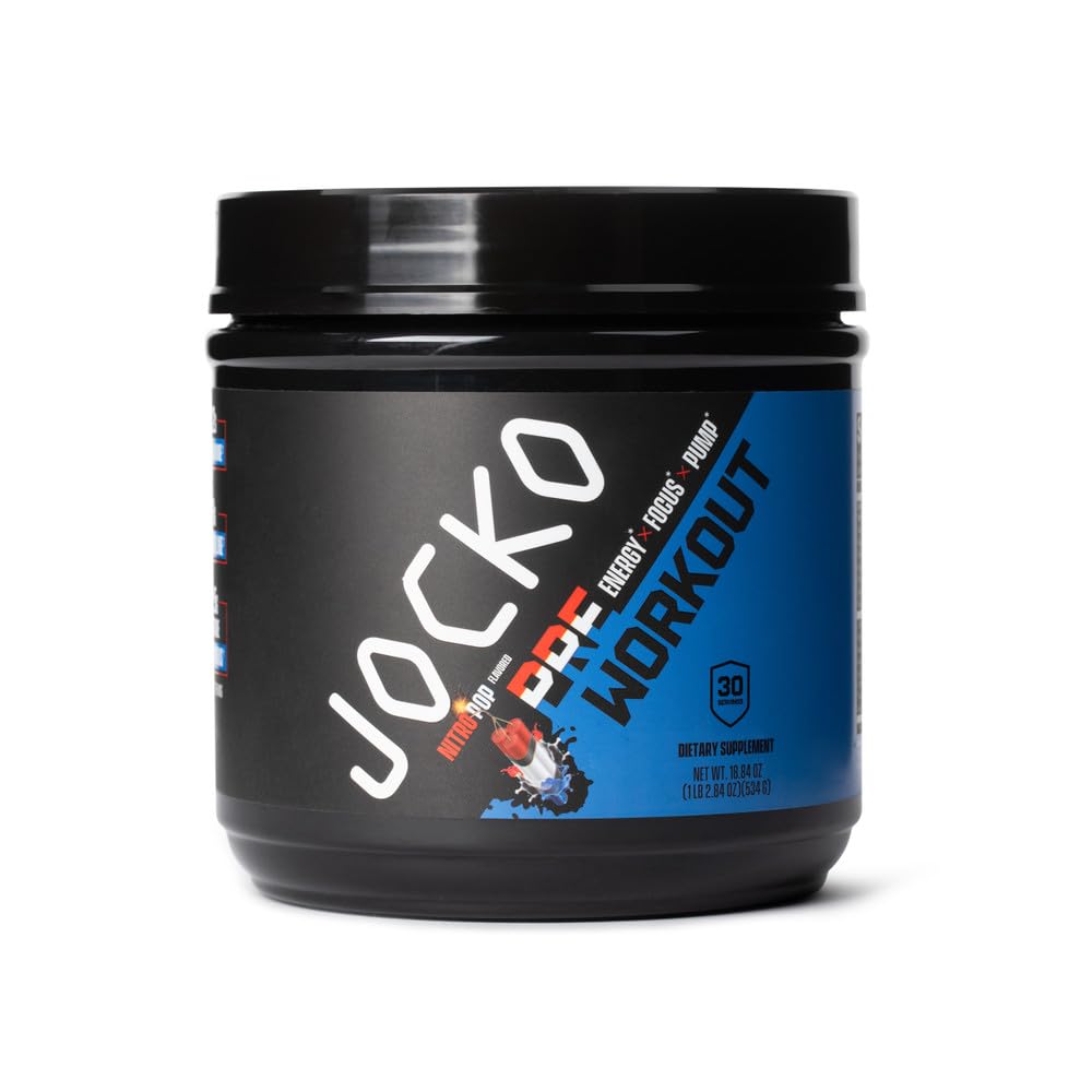 Jocko Fuel Pre Workout for Men & Women - High Stim Low Sugar Blend with Beta Alanine + L-Citrulline, Support Muscle Pump, Energy, & Recovery, 200mg of Caffeine Nitro Pop, 30 Servings 1.31lbs (594 G)