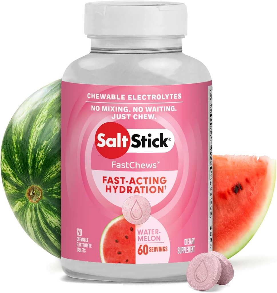 SaltStick Electrolyte FastChews - 120 Watermeloen kauwtabletten - Zouttabletten voor hardlopen en hydratatie, Electrolyte Kauwen - 120 Tellen