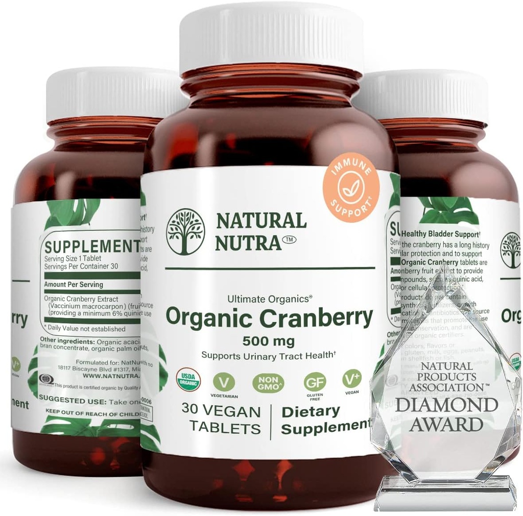 Natural Nutra Organic Cranberry Extract täydennysosa, auttaa ehkäisemään virtsan vaivoja, edistää luun terveyttä, auttaa ylläpitämään sydämen terveyttä, parantaa ruoansulatusta, edistää ihon terveyttä, 30 tablettia, yhden kuukauden tarjonta