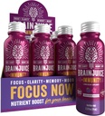 BrainJuice Brain and Immune Support Shot, Gluten Free Supplement Shots for Energy, Focus, Immunity with ויטמין D, C B, Alpha GPC & אורגני ג'ינג 'שורש, Huckleberry Hibiscus, 2.5 fl oz, 12 Pack Pack