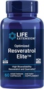 Life Extension Optimized Resveratrol Elite, Trans-resveratrol, quercetin, Osasuntsu zahartzea, Bihotza Osasuna, Garuneko Osasuna, Estres oxidatzailea, Gluten-Free, Ez-GMO, Begetaria, 60 kapsula