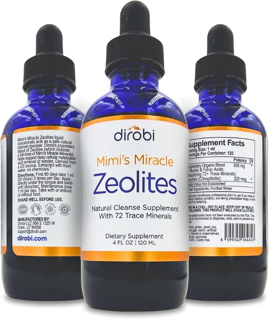 Mimi의 기적 비석 : 중금속 Detox Zeolite Supplement Drops with 70 Trace Minerals for Adults & Kids - 지원 셀 복원, 면역 및 소화 궤양 건강 (4 oz Bottle, 60 Day Supply)