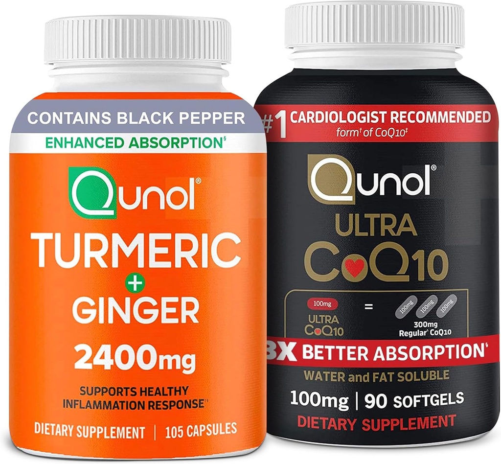 Qunol CoQ10 &amp; Turmeric: Turmeric Curcumin, 2400mg, 105 Capsules &amp; Ultra CoQ10 100mg, 90 Softgels