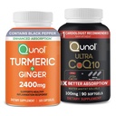 Qunol CoQ10 & Turmeric: Turmeric Curcumin, 2400mg, 105 Capsules & Ultra CoQ10 100mg, 90 Softgels