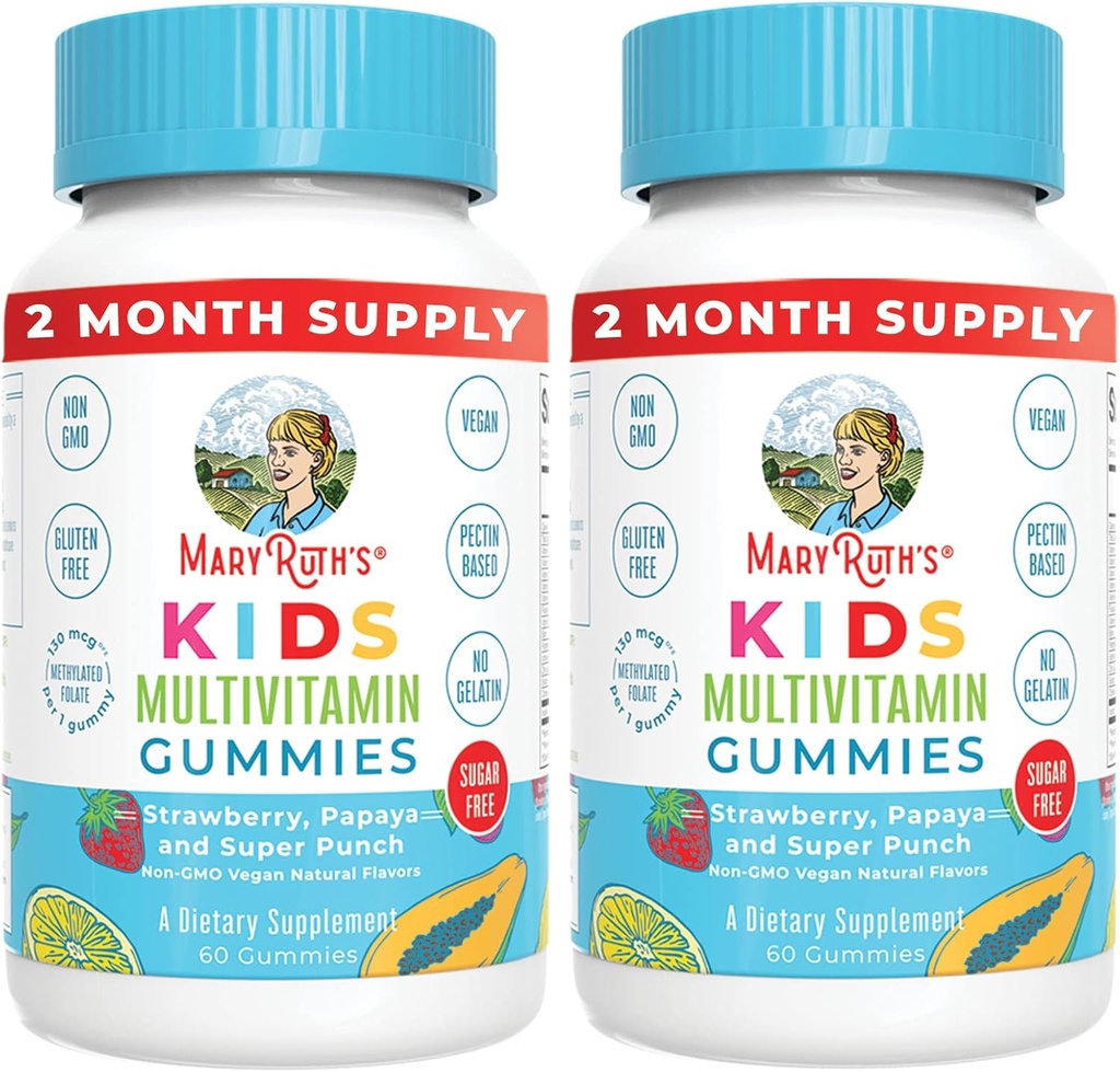 MaryRuth Organics Kids Multivitamin Gummies | 2 Month Supply | Sugar Free | Kids & Toddlers Ages 2+ | Essential Vitamins C, D3, Zinc | 60 Count | 2 Pack