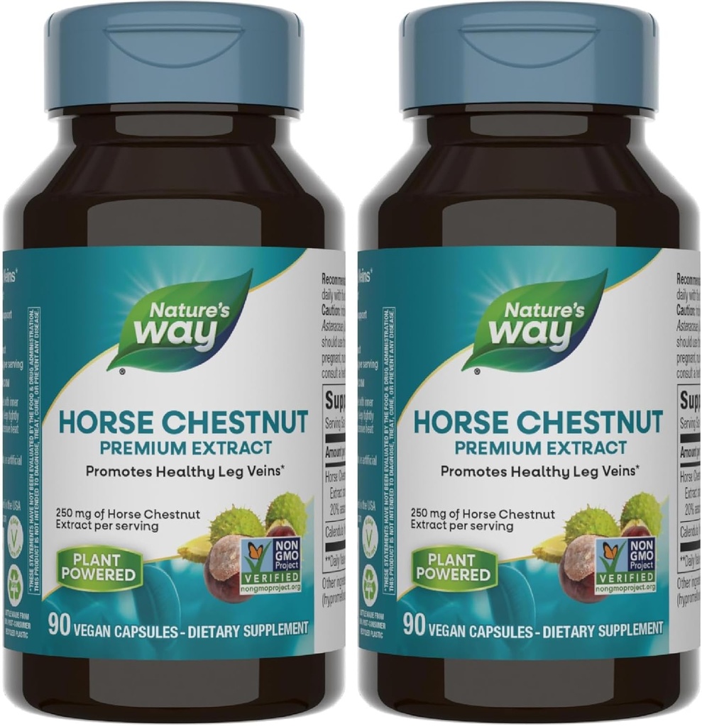 Nature 's Way Standardized Horse Chestnut, Premium Extract, Promotes Healthy Leg Veins *, 250 mg per Serving, Vegan, 90 Capsules (Packaging May Vary) (Paket 2)