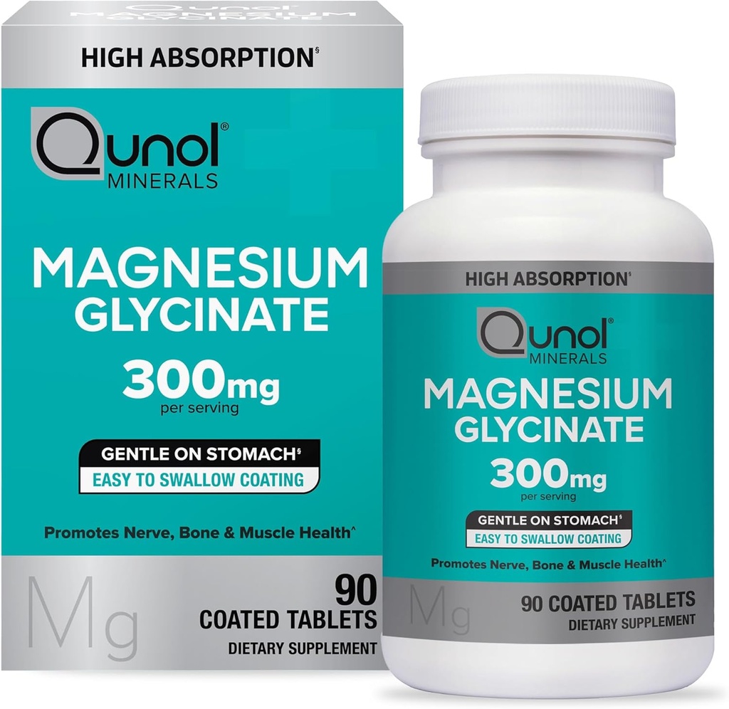Qunol Magnesium Glycinate 300mg, % 100 Glycinate Magnesium Supplement, 90ct Tablets